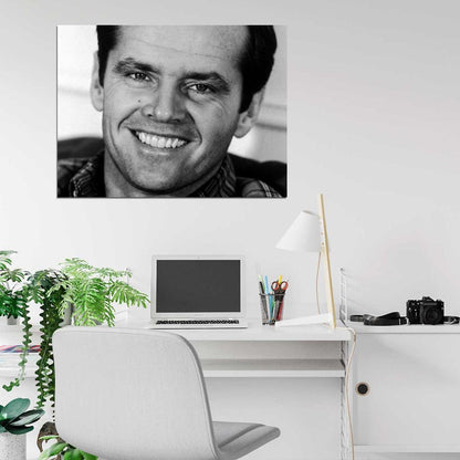 Jack Nicholson BW Portrait Smile Handsome Young Wall Art Print Poster