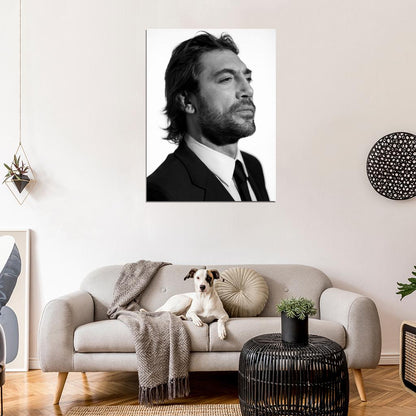 Javier Bardem BW Portrait Suit Beard Handsome Hot Rare Wall Art Print Poster