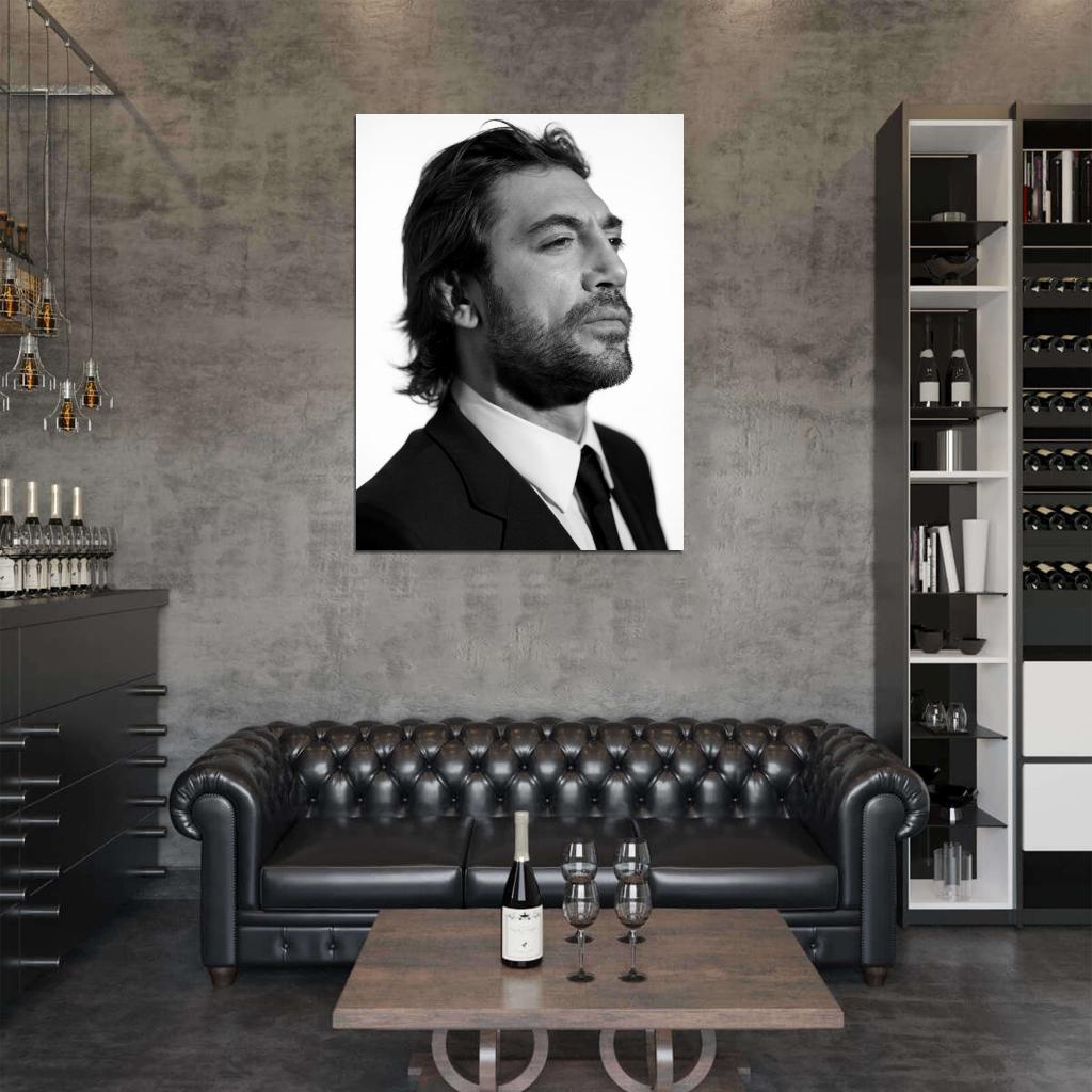 Javier Bardem BW Portrait Suit Beard Handsome Hot Rare Wall Art Print Poster
