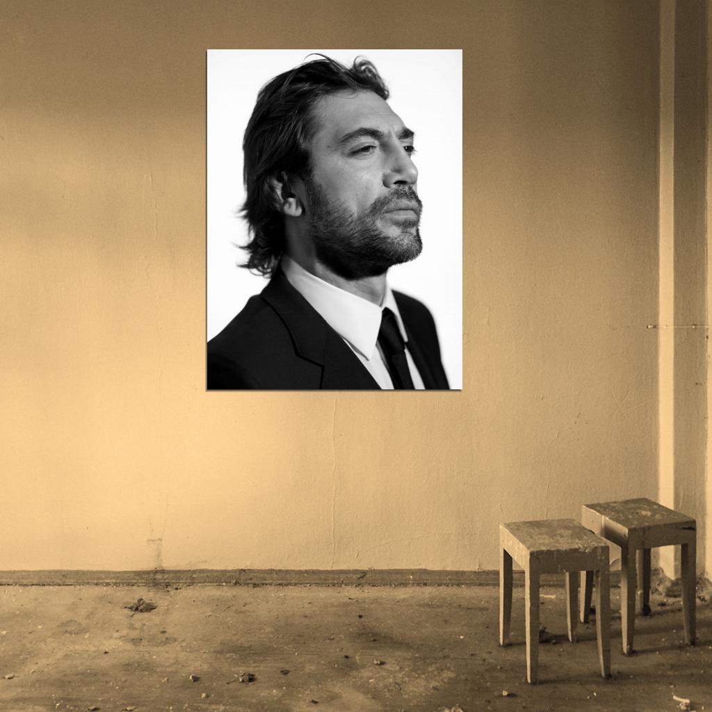 Javier Bardem BW Portrait Suit Beard Handsome Hot Rare Wall Art Print Poster