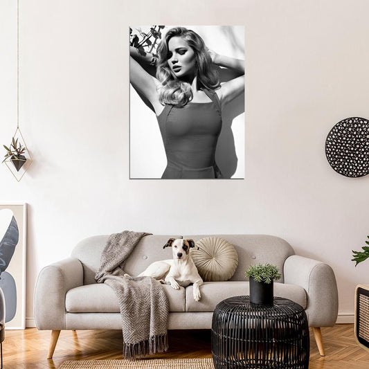 Jennifer Lawrence Amazing BW Hair Hot Sexy Actress Wall Art Print Poster