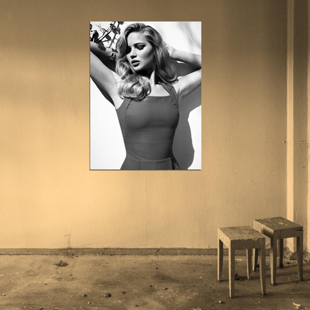 Jennifer Lawrence Amazing BW Hair Hot Sexy Actress Wall Art Print Poster