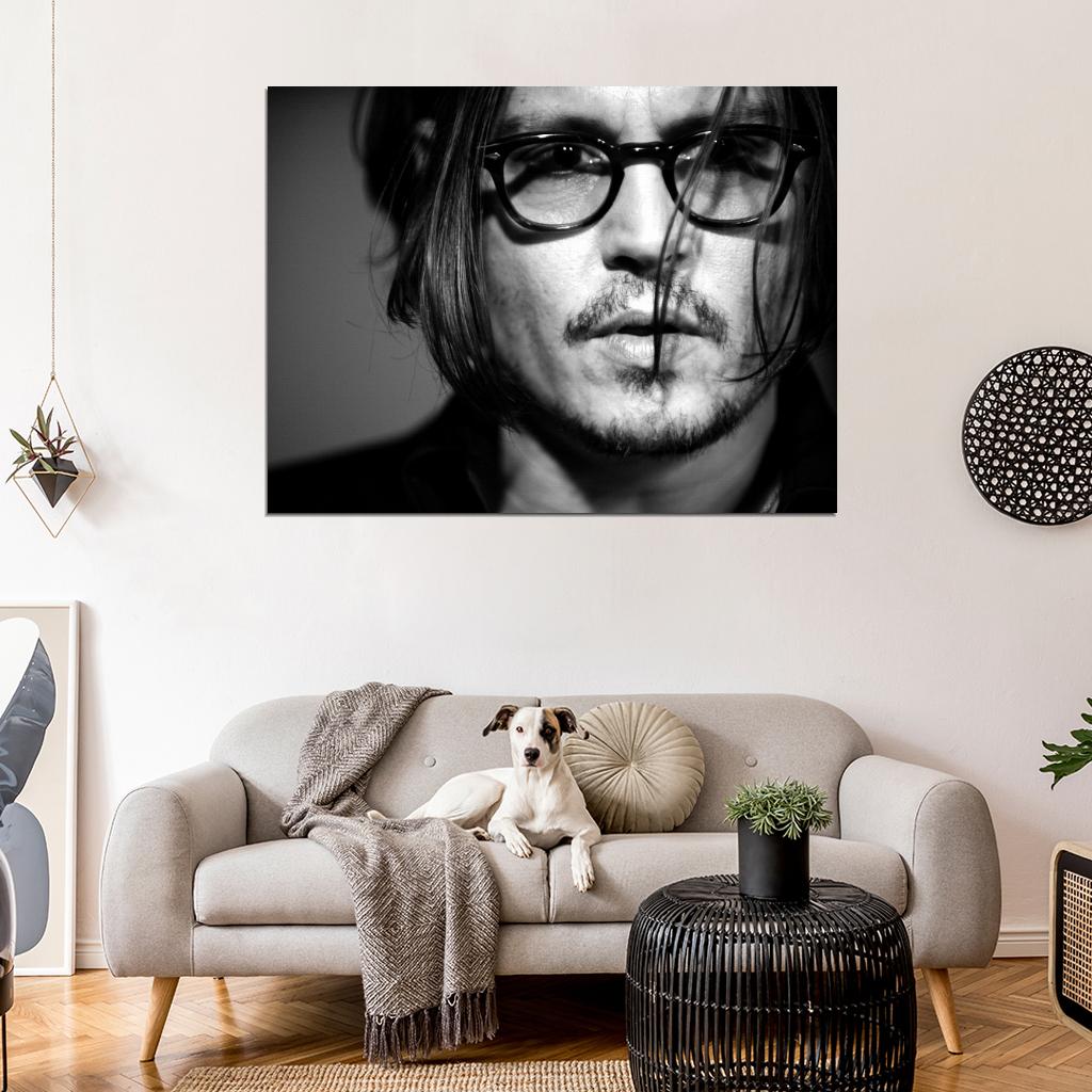 Johnny Depp Amazing BW Portrait Glasses Hot Handsome Wall Art Print Poster