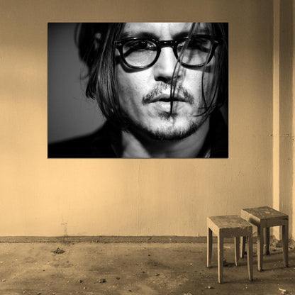 Johnny Depp Amazing BW Portrait Glasses Hot Handsome Wall Art Print Poster