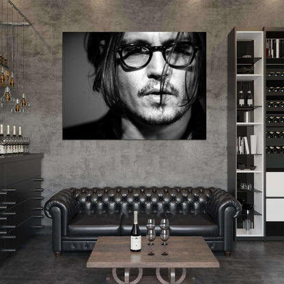 Johnny Depp Amazing BW Portrait Glasses Hot Handsome Wall Art Print Poster