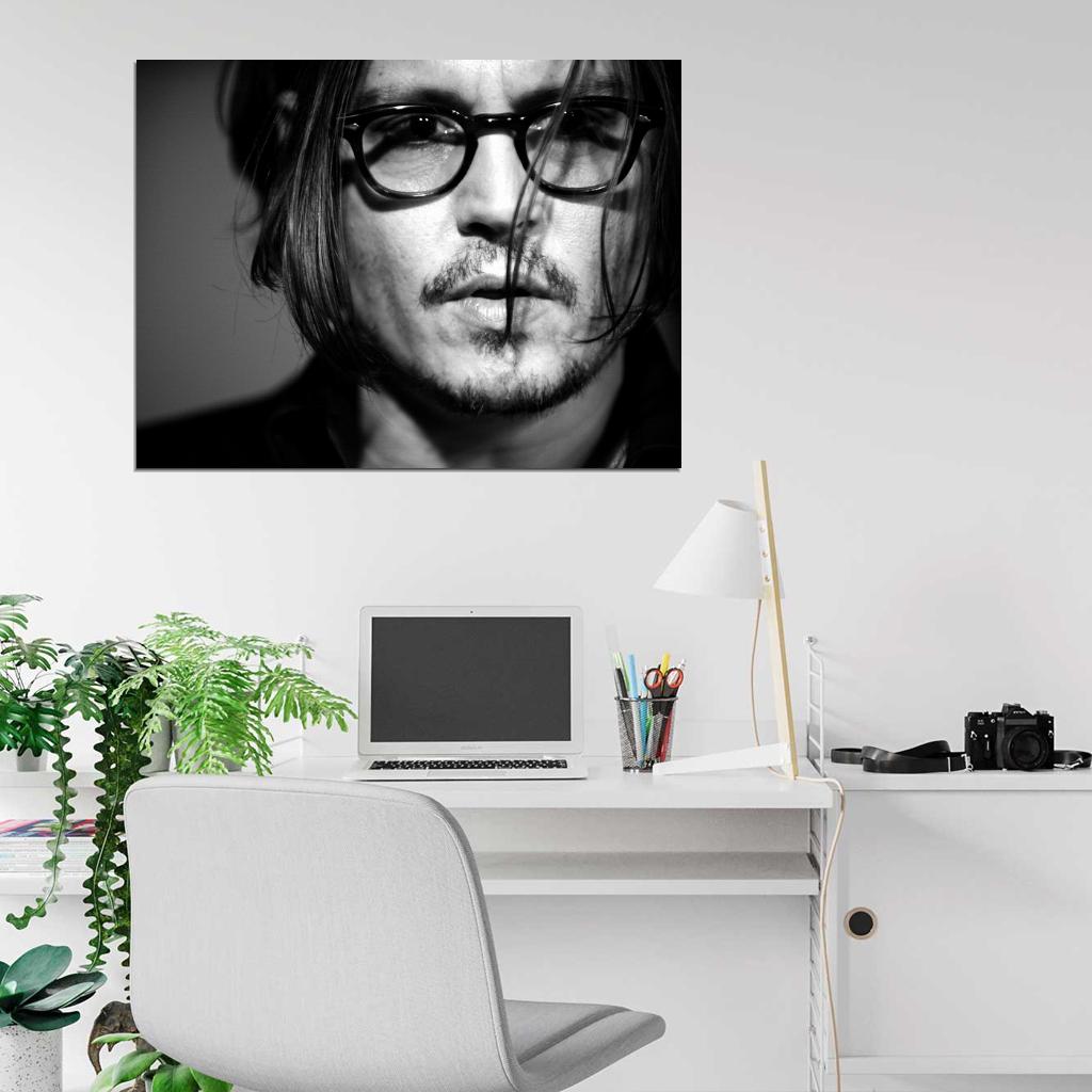 Johnny Depp Amazing BW Portrait Glasses Hot Handsome Wall Art Print Poster