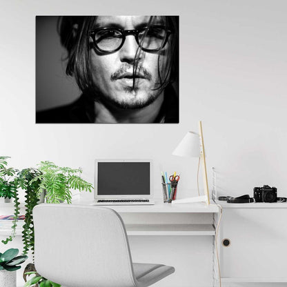 Johnny Depp Amazing BW Portrait Glasses Hot Handsome Wall Art Print Poster