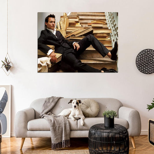 Johnny Depp Suit Books Hot Young Handsome Actor Rare Wall Art Print Poster