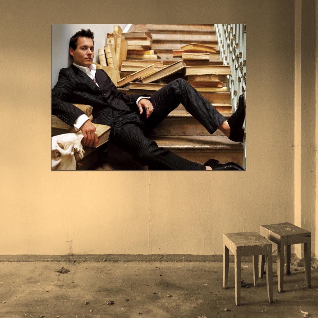 Johnny Depp Suit Books Hot Young Handsome Actor Rare Wall Art Print Poster