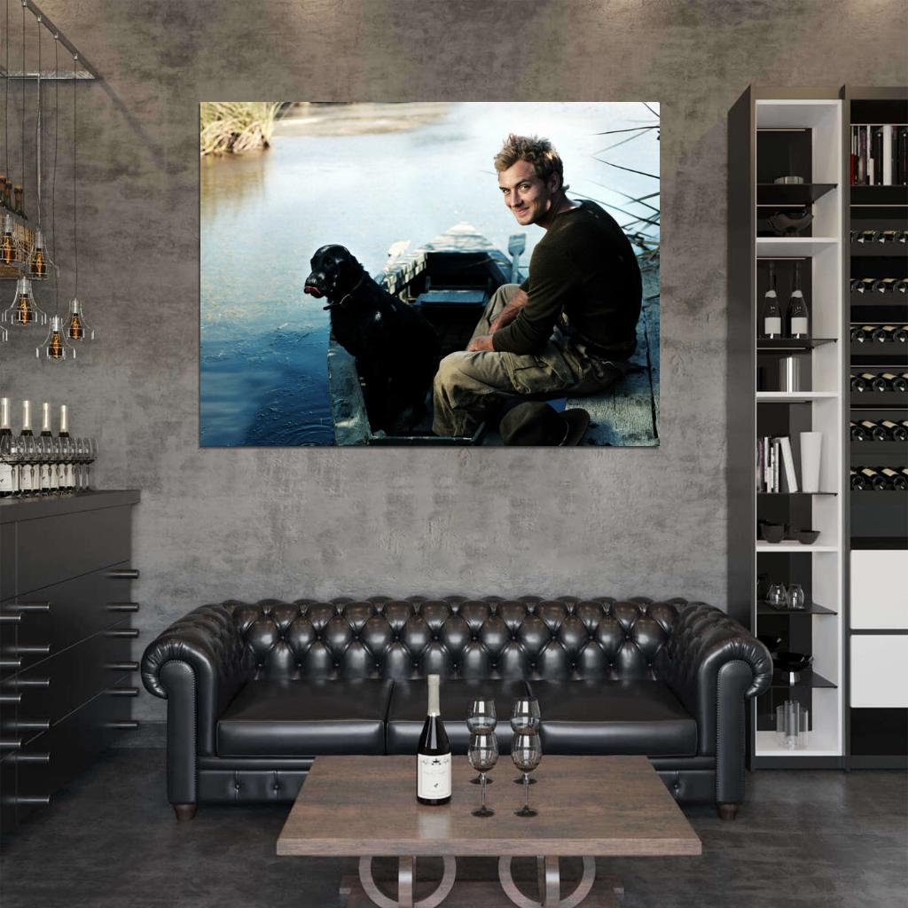 Jude Law Boat Dog River Smile Charming Handsome Rare Wall Art Print Poster