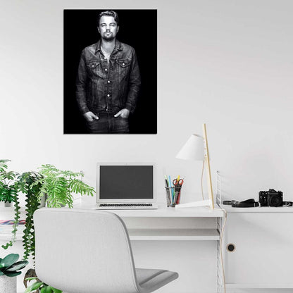 Leonardo DiCaprio BW Portrait Jacket Handsome Rare Wall Art Print Poster