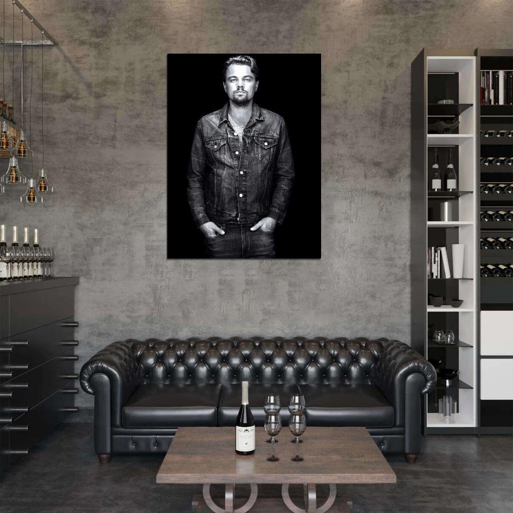 Leonardo DiCaprio BW Portrait Jacket Handsome Rare Wall Art Print Poster