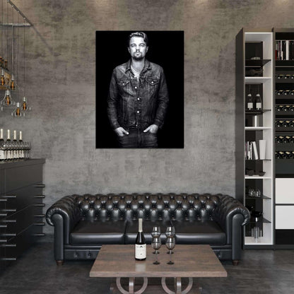 Leonardo DiCaprio BW Portrait Jacket Handsome Rare Wall Art Print Poster
