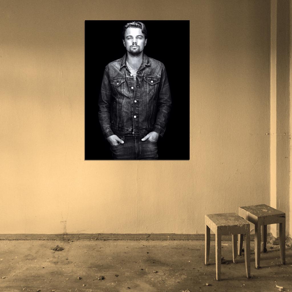 Leonardo DiCaprio BW Portrait Jacket Handsome Rare Wall Art Print Poster