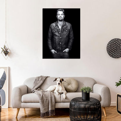Leonardo DiCaprio BW Portrait Jacket Handsome Rare Wall Art Print Poster