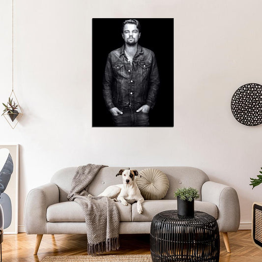 Leonardo DiCaprio BW Portrait Jacket Handsome Rare Wall Art Print Poster