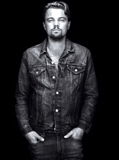 Leonardo DiCaprio BW Portrait Jacket Handsome Rare Wall Art Print Poster