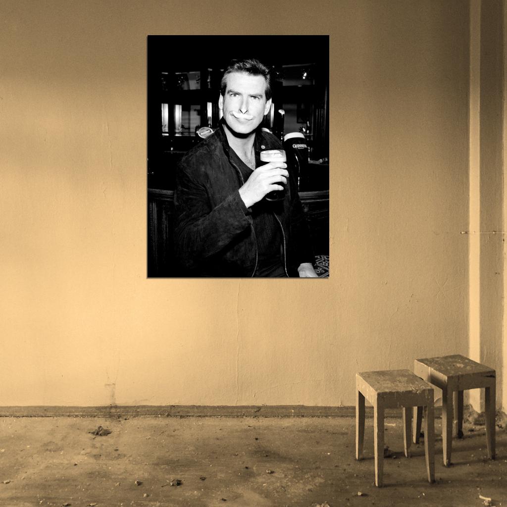Pierce Brosnan BW Beer Bar Handsome Actor Rare Wall Art Print Poster