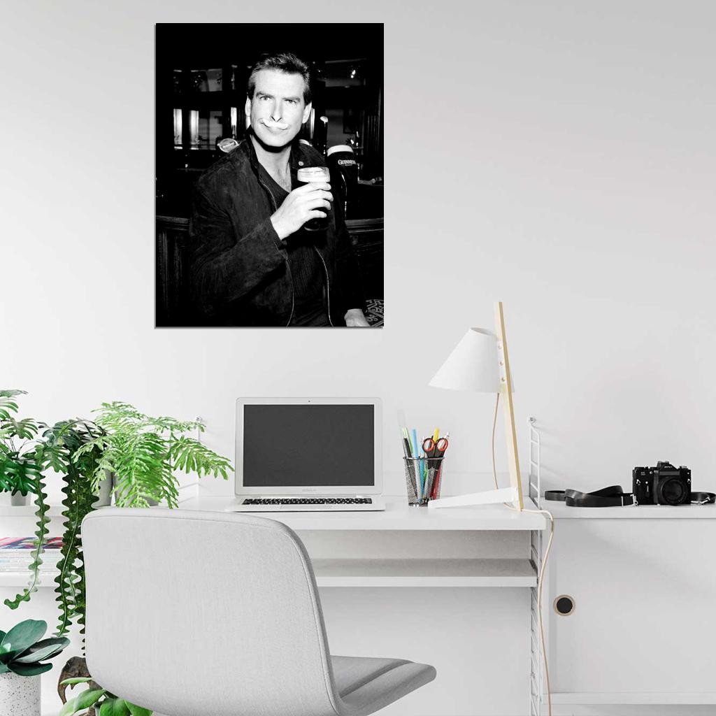 Pierce Brosnan BW Beer Bar Handsome Actor Rare Wall Art Print Poster