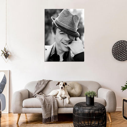 Robert Downey Jr BW Portrait Smile Hat Handsome Rare Wall Art Print Poster