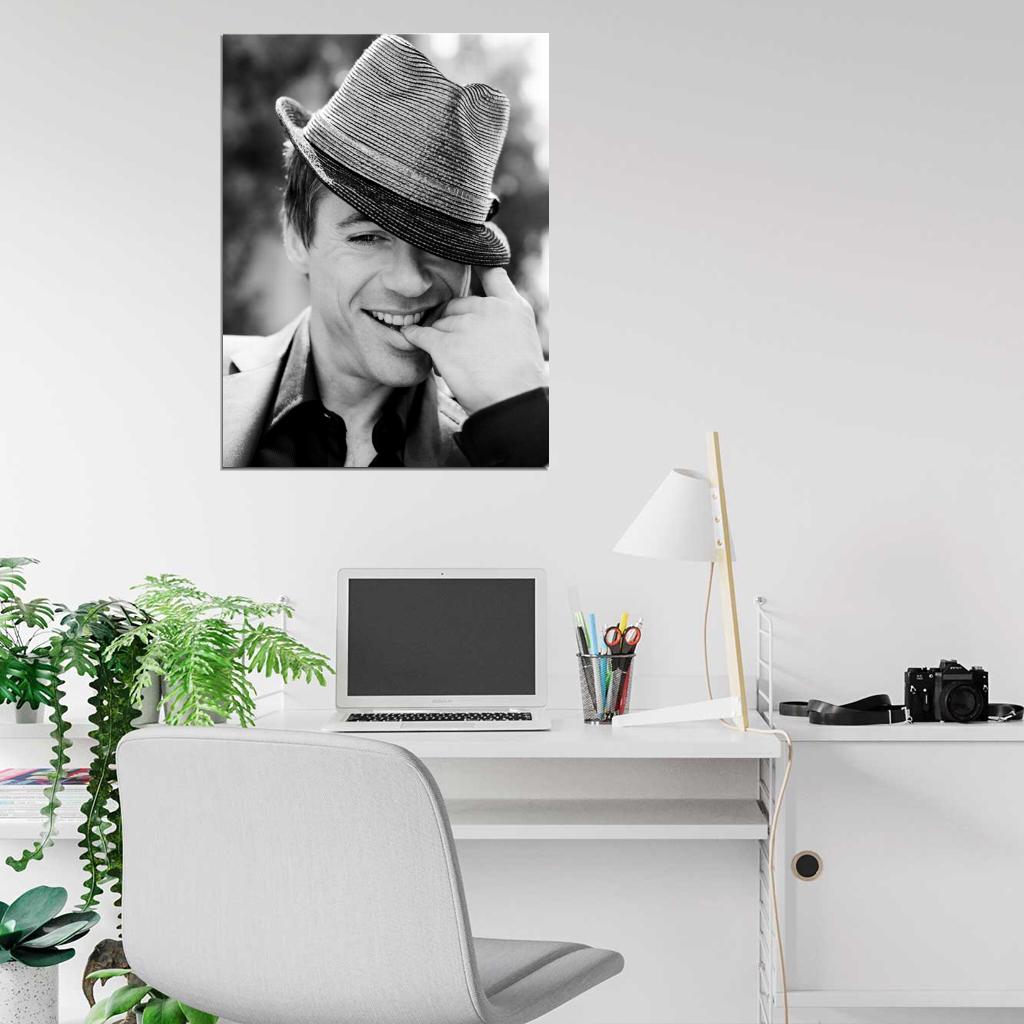 Robert Downey Jr BW Portrait Smile Hat Handsome Rare Wall Art Print Poster