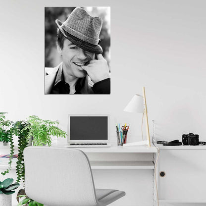 Robert Downey Jr BW Portrait Smile Hat Handsome Rare Wall Art Print Poster