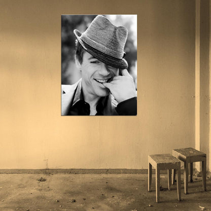 Robert Downey Jr BW Portrait Smile Hat Handsome Rare Wall Art Print Poster
