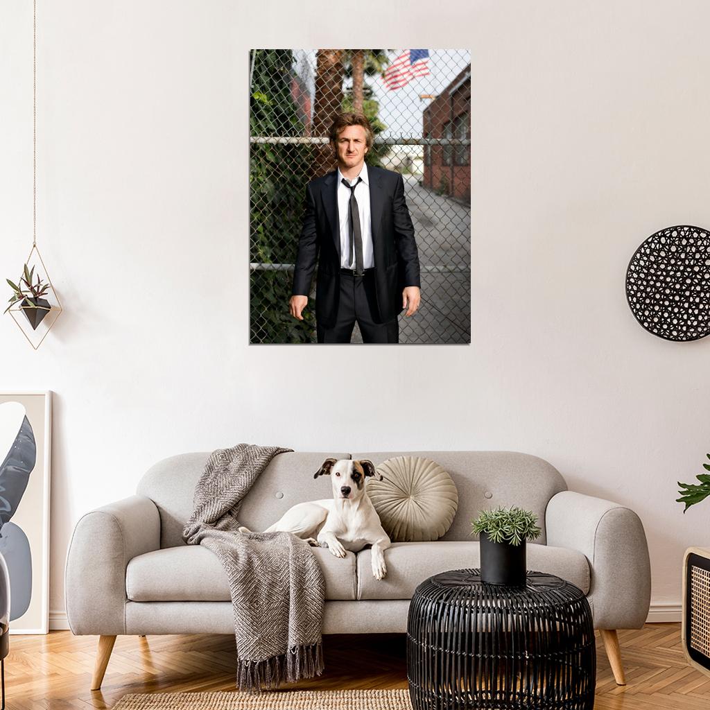 Sean Penn Suit American Flag Elegant Handsome Rare Wall Art Print Poster