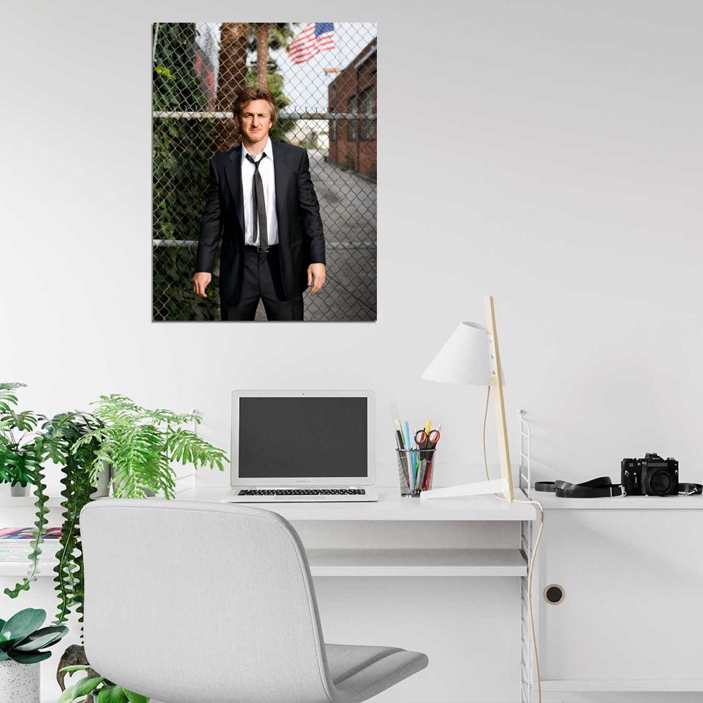 Sean Penn Suit American Flag Elegant Handsome Rare Wall Art Print Poster