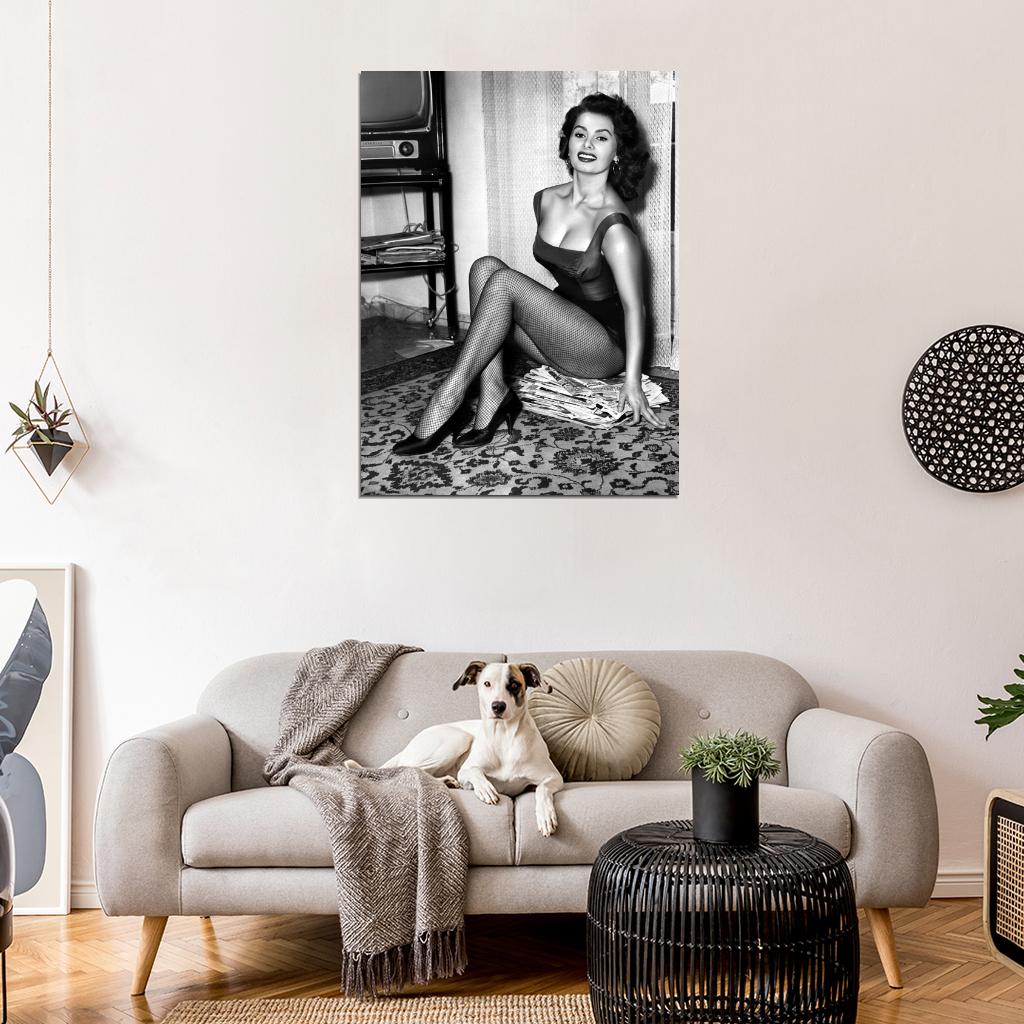 Sophia Loren BW Stockings High Heels Cleavage Hot Sexy Wall Art Print Poster