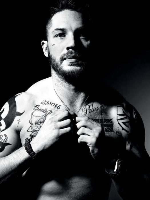 Tom Hardy BW Portrait Shirtless Body Tattoos Handsome Wall Art Print Poster