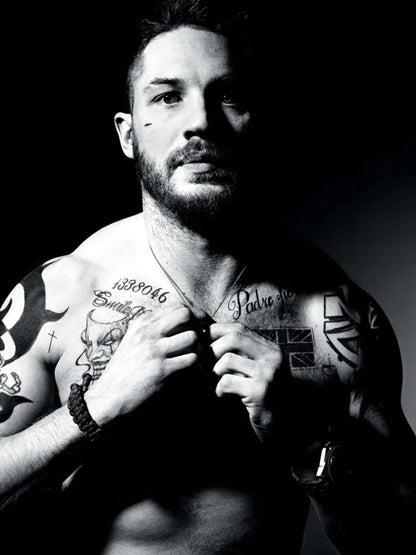 Tom Hardy BW Portrait Shirtless Body Tattoos Handsome Wall Art Print Poster
