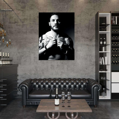 Tom Hardy BW Portrait Shirtless Body Tattoos Handsome Wall Art Print Poster