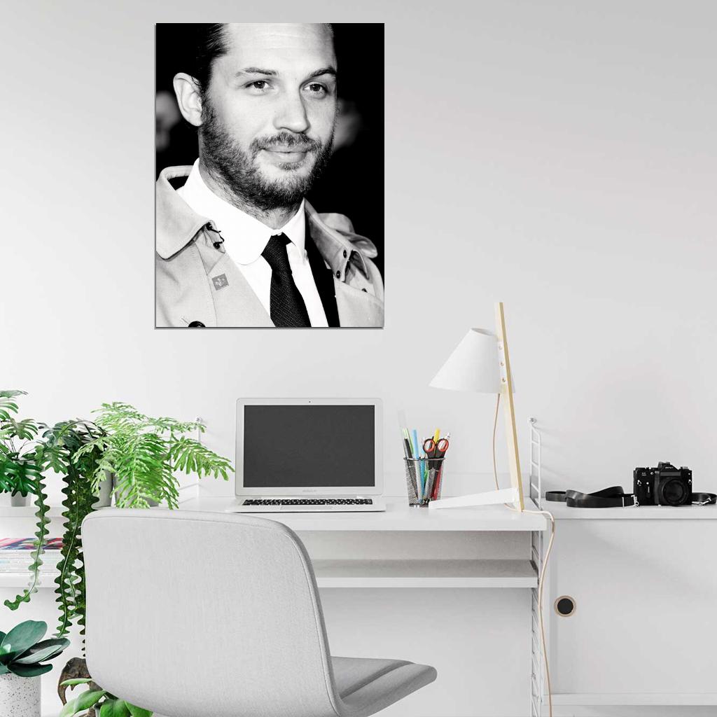 Tom Hardy BW Portrait Beard Charming Handsome Actor Wall Art Print Poster