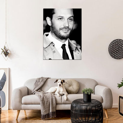 Tom Hardy BW Portrait Beard Charming Handsome Actor Wall Art Print Poster