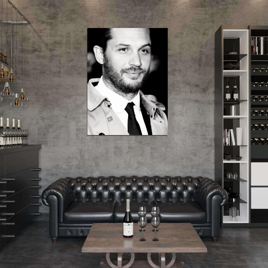 Tom Hardy BW Portrait Beard Charming Handsome Actor Wall Art Print Poster