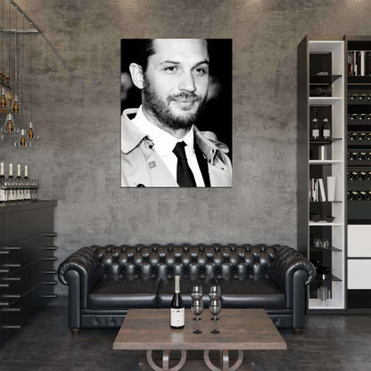 Tom Hardy BW Portrait Beard Charming Handsome Actor Wall Art Print Poster
