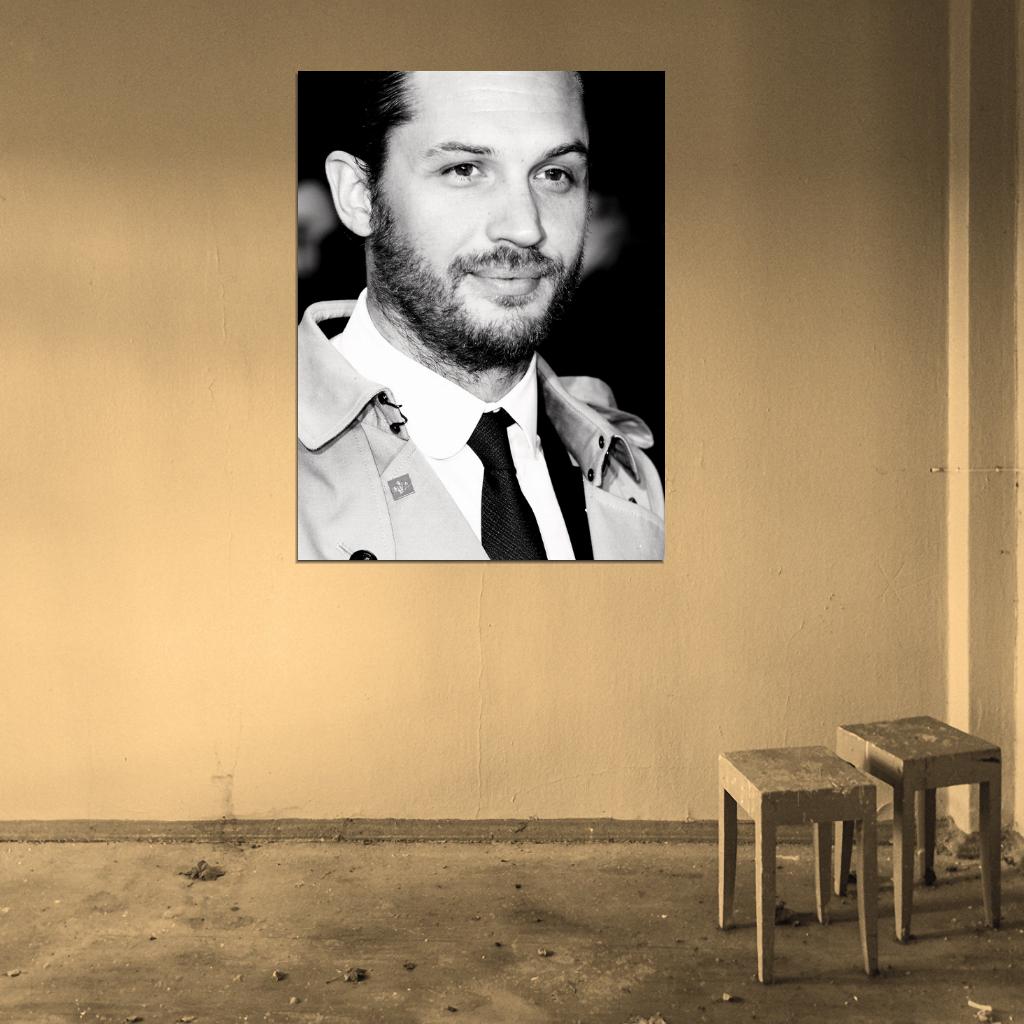 Tom Hardy BW Portrait Beard Charming Handsome Actor Wall Art Print Poster