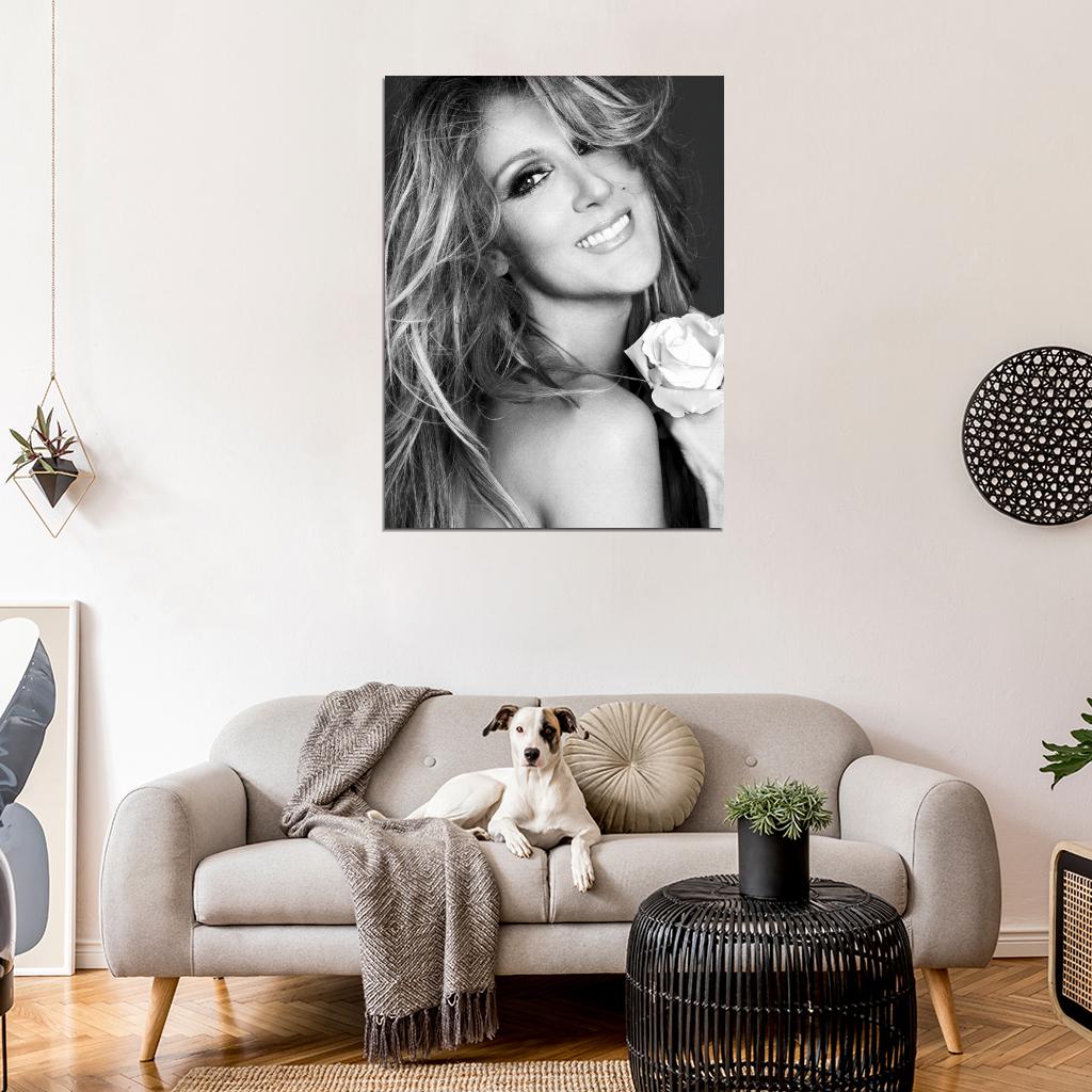 Celine Dion Smile Flower Beautiful BW Portrait Amazing Wall Art Print Poster