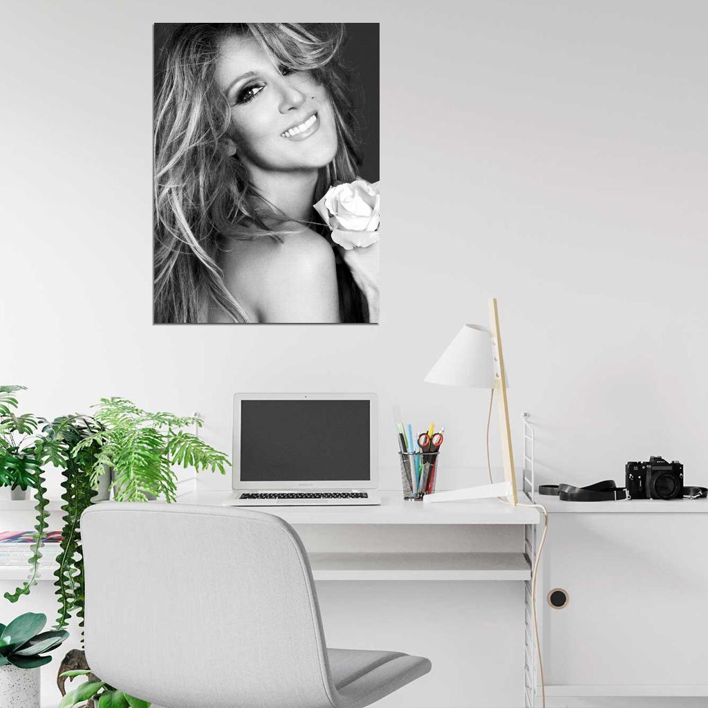 Celine Dion Smile Flower Beautiful BW Portrait Amazing Wall Art Print Poster