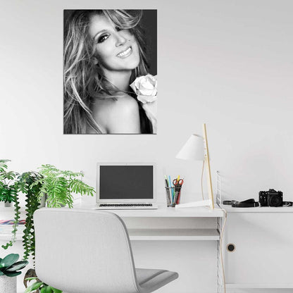 Celine Dion Smile Flower Beautiful BW Portrait Amazing Wall Art Print Poster