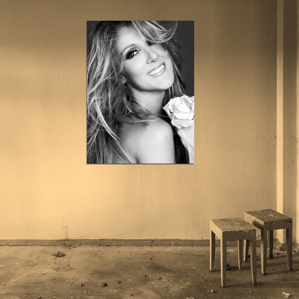 Celine Dion Smile Flower Beautiful BW Portrait Amazing Wall Art Print Poster