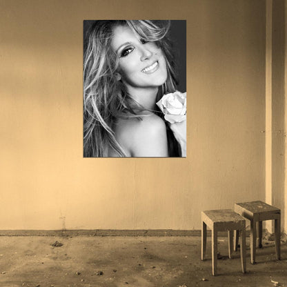 Celine Dion Smile Flower Beautiful BW Portrait Amazing Wall Art Print Poster