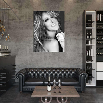 Celine Dion Smile Flower Beautiful BW Portrait Amazing Wall Art Print Poster