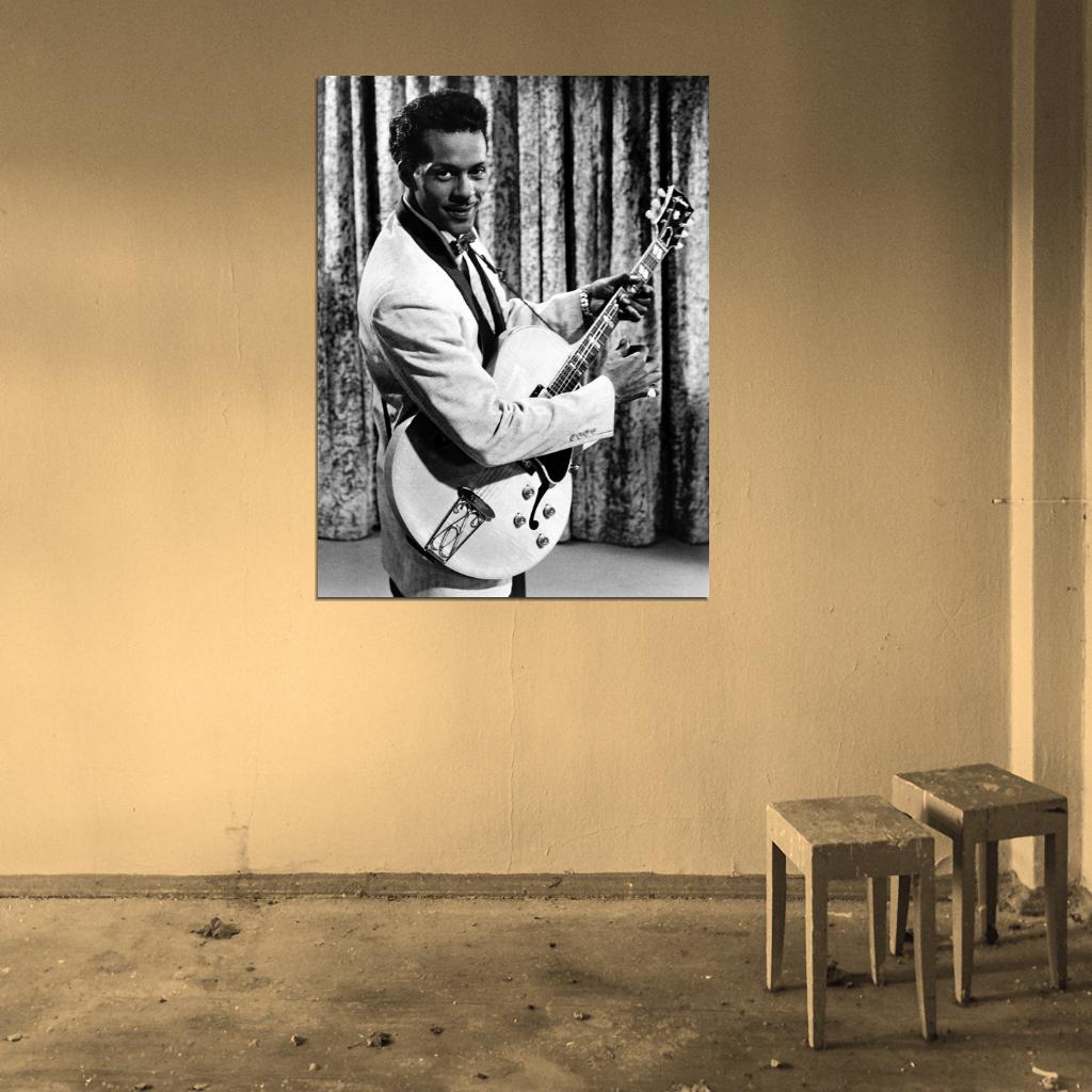 Chuck Berry Suit Guitar BW Amazing Retro Music Singer Wall Art Print Poster