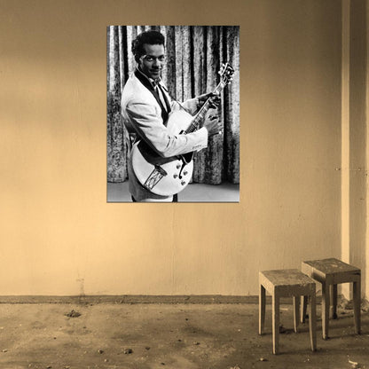 Chuck Berry Suit Guitar BW Amazing Retro Music Singer Wall Art Print Poster