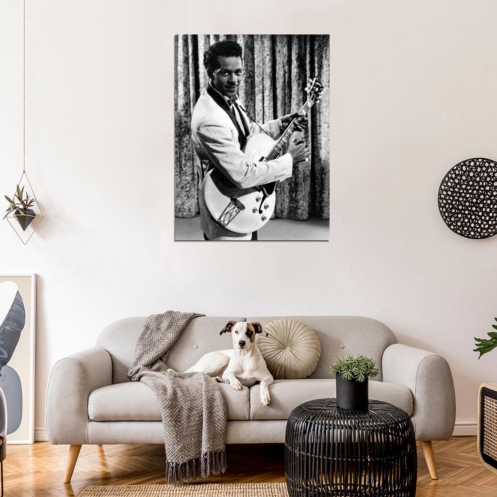 Chuck Berry Suit Guitar BW Amazing Retro Music Singer Wall Art Print Poster