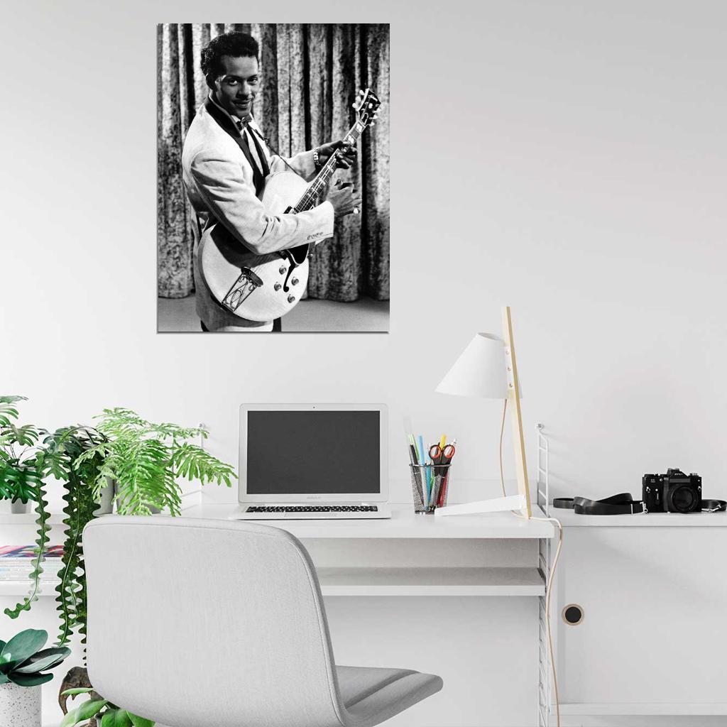 Chuck Berry Suit Guitar BW Amazing Retro Music Singer Wall Art Print Poster