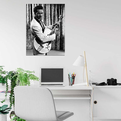 Chuck Berry Suit Guitar BW Amazing Retro Music Singer Wall Art Print Poster