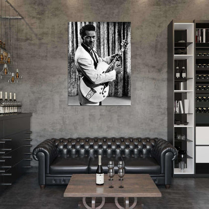 Chuck Berry Suit Guitar BW Amazing Retro Music Singer Wall Art Print Poster